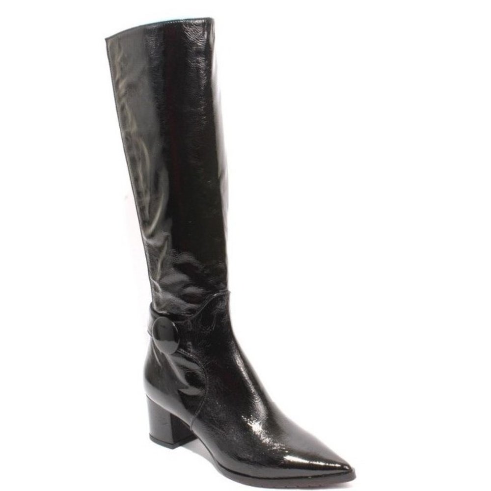 Isabelle 416a Black Patent Leather Stretch Zip Pointy Heel Boot